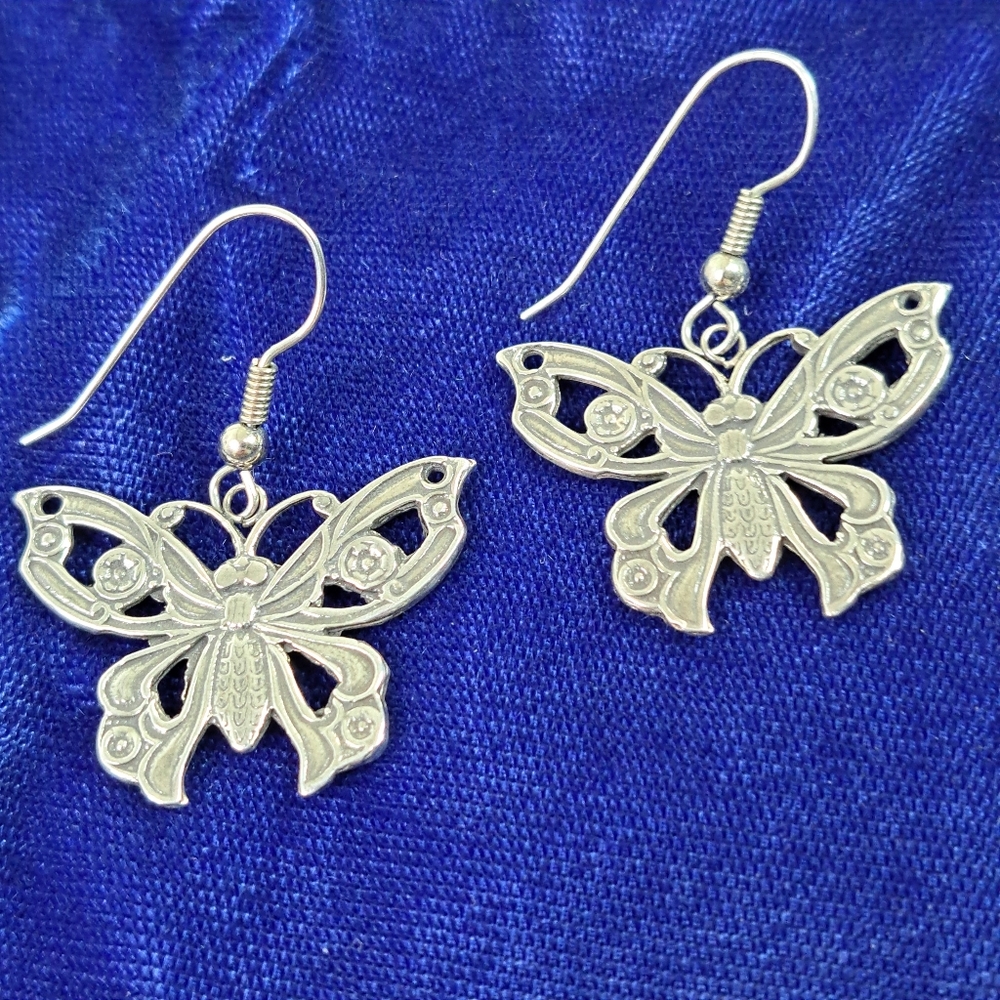 Butterfly 🦋 Sterling Silver Dangle Hook Style Earrings - Picture 3 of 15